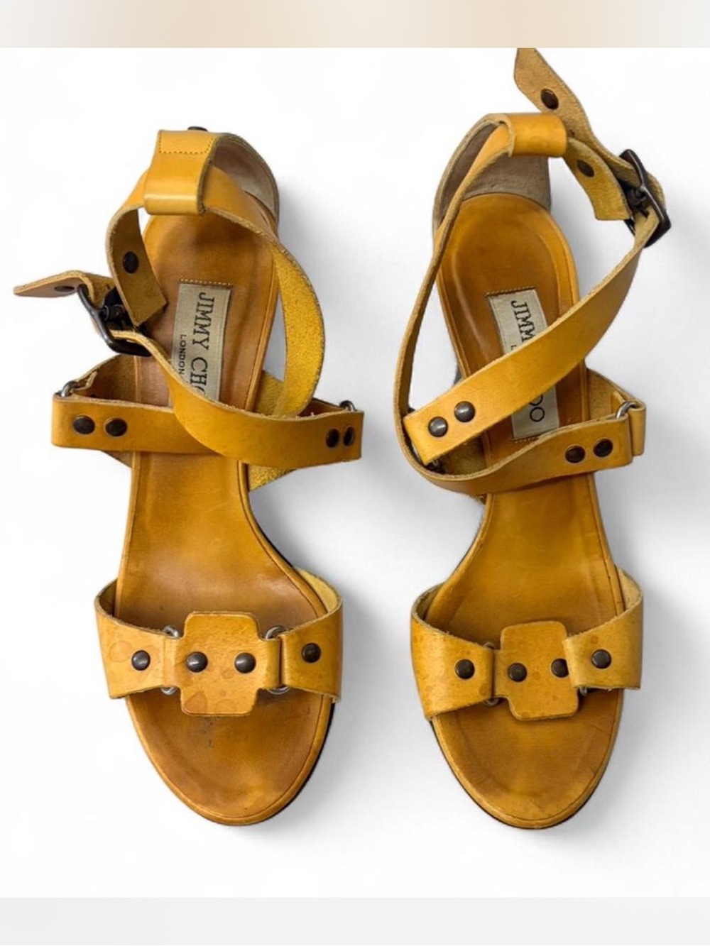 Jimmy Choo Mustard Yellow Leather Ankle-Strap Sandals